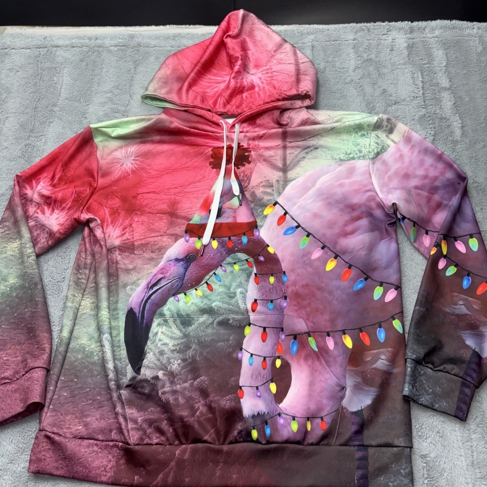 unisex‎ Flamingo All Over Print Christmas Hoodie XXXL